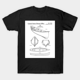 Canoe Patent - Kayak Art - Black And White T-Shirt